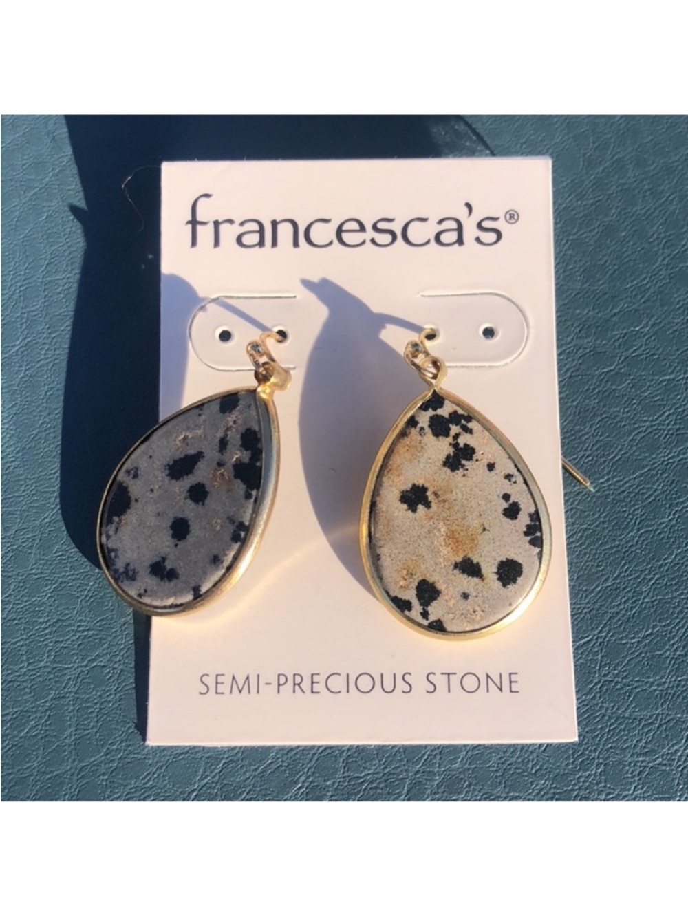 Francesca’s Dalmatian Semi-Precious Stone Earrings NWT - Picture 2 of 4
